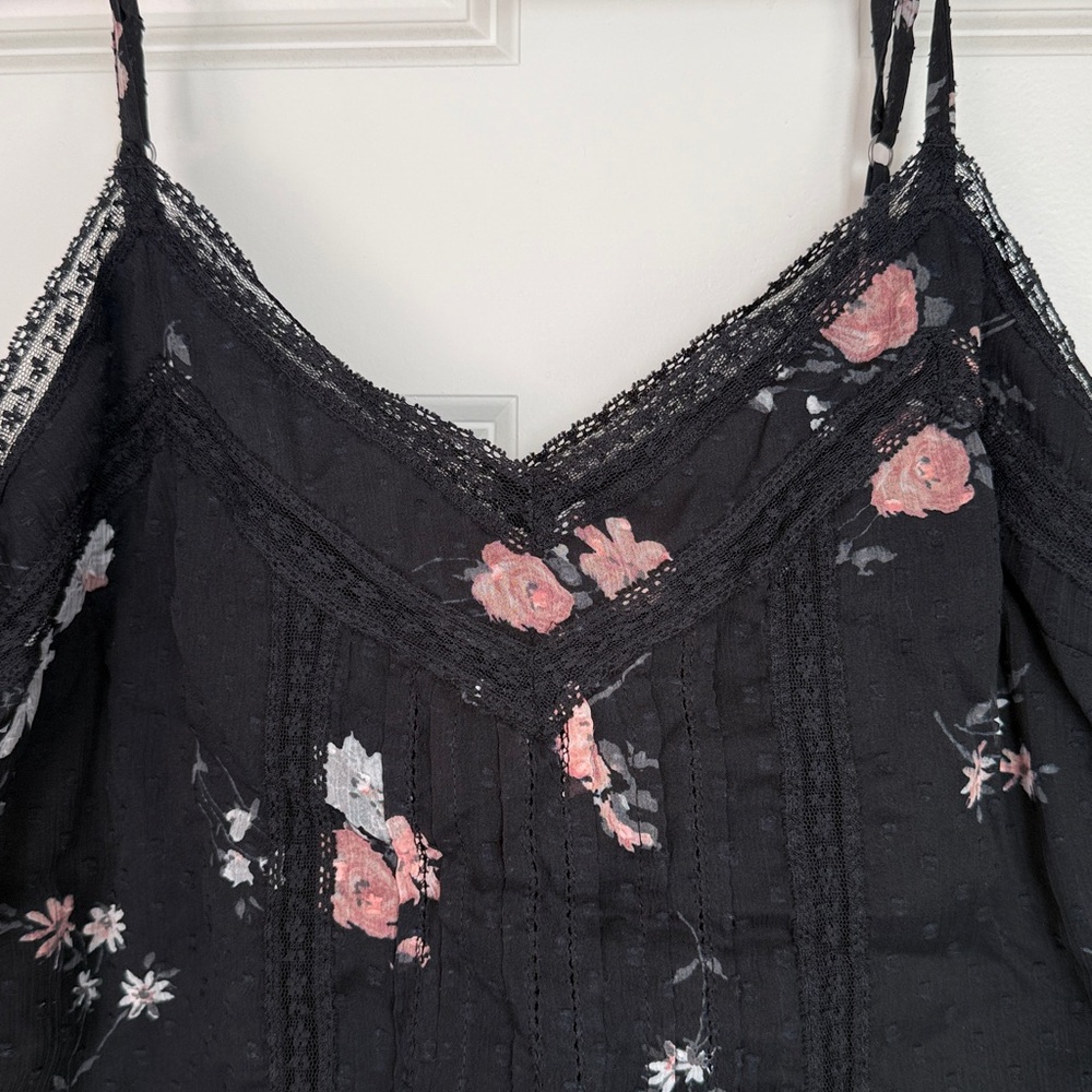 Abercrombie and Fitch Black Floral Lace Trim Black Camisole